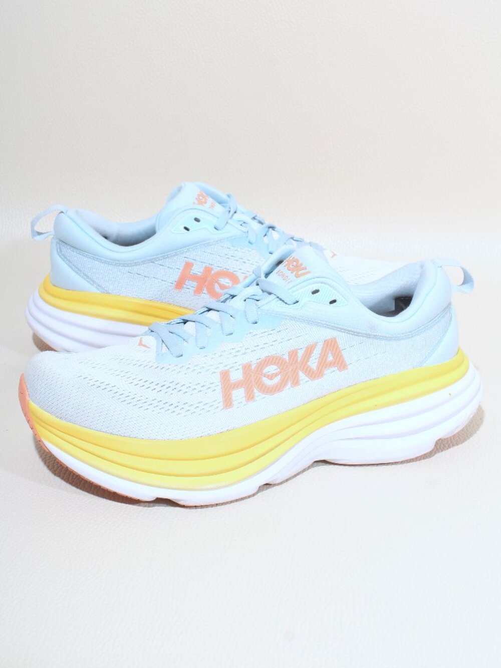HOKA Bondi 8 Women's 9.5 B Blue Yellow Running Walking Shoes